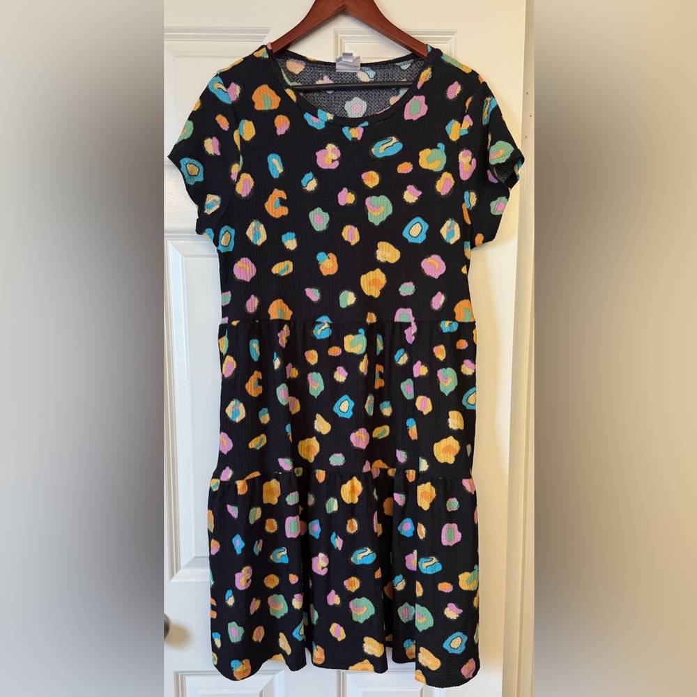 LuLaRoe Ariel Black Dress with Multicolor Leopard Spots